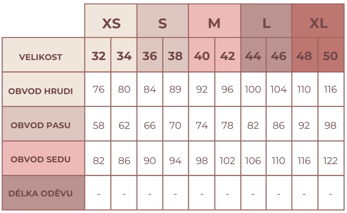 Triko bamboo Tabulka velikostí A4